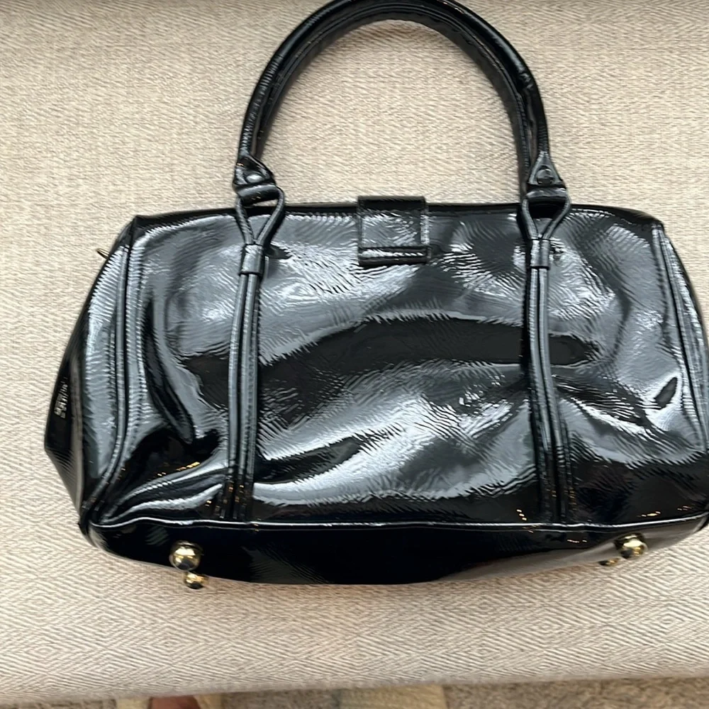 Vintage Black patent and brown patterned handbag in great condition